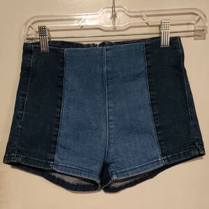 Retro Denim Colorblock Women Mini Shorts